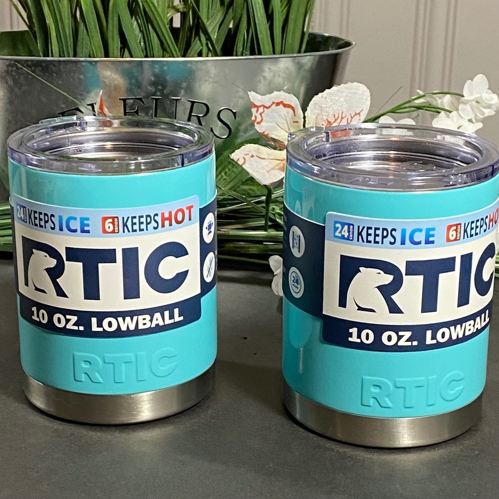 1st Gen RTIC Set STAINLESS STEEL TUMBLERS WITH LIDS. Teal RTIC